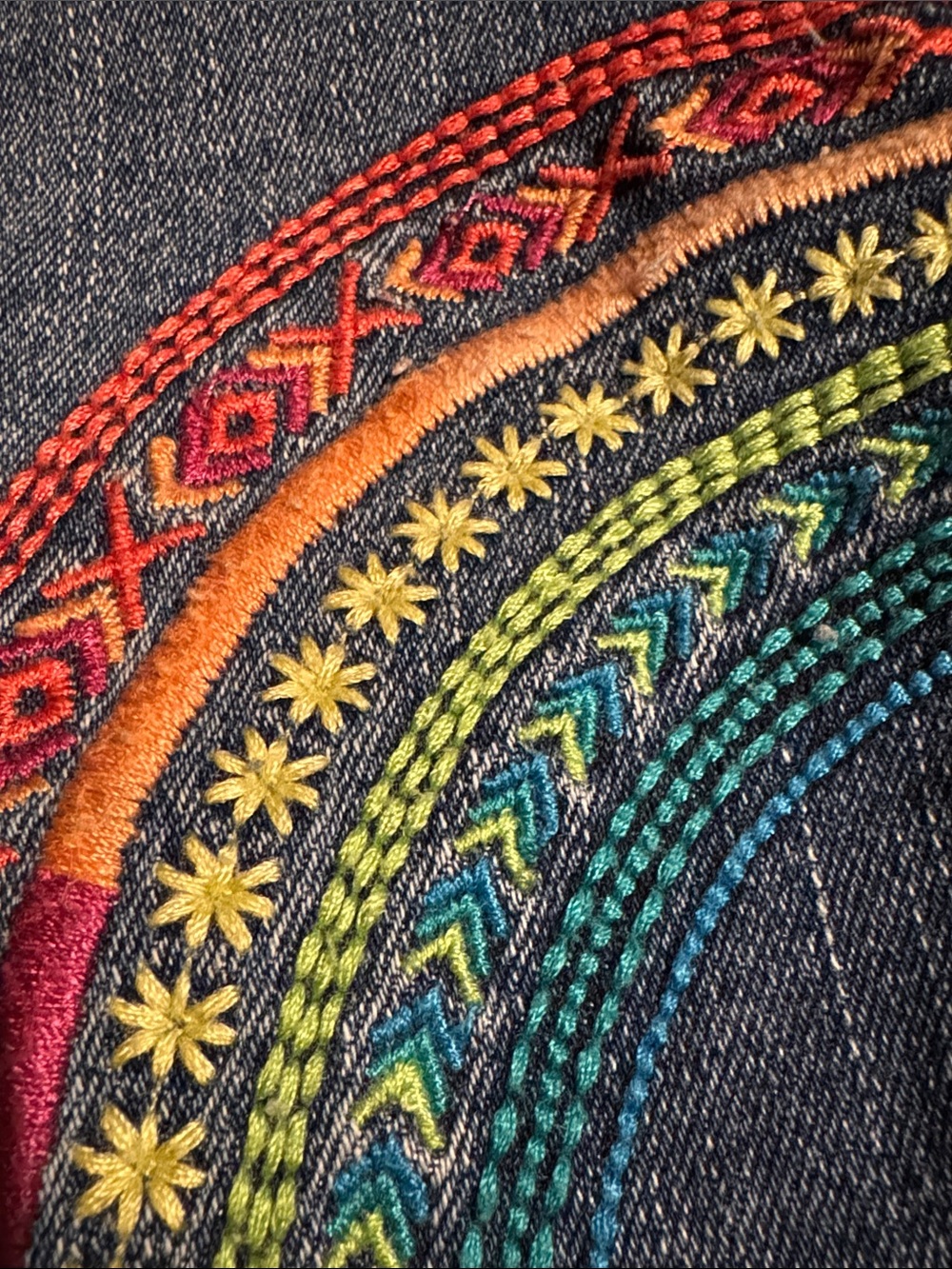 Cat & Jack Girls’ Dark Blue Skinny Jeggings with Rainbow Embroidery - Picture 4 of 5